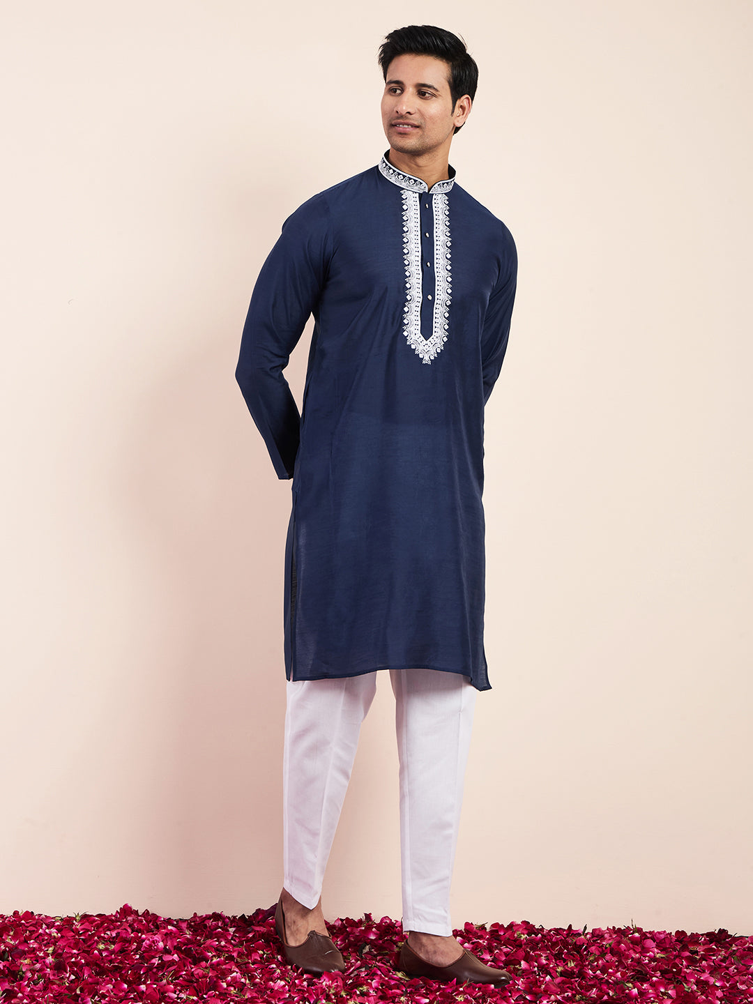 Royal Blue Yoke Chikankari Men's Kurta