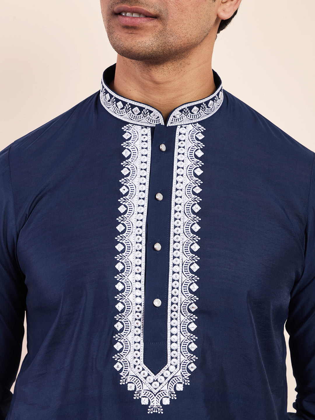 Royal Blue Yoke Chikankari Men's Kurta