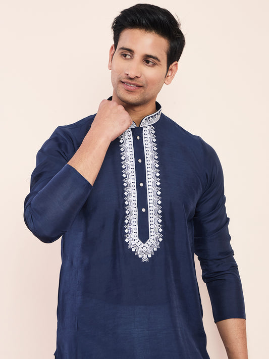 Royal Blue Yoke Chikankari Men's Kurta