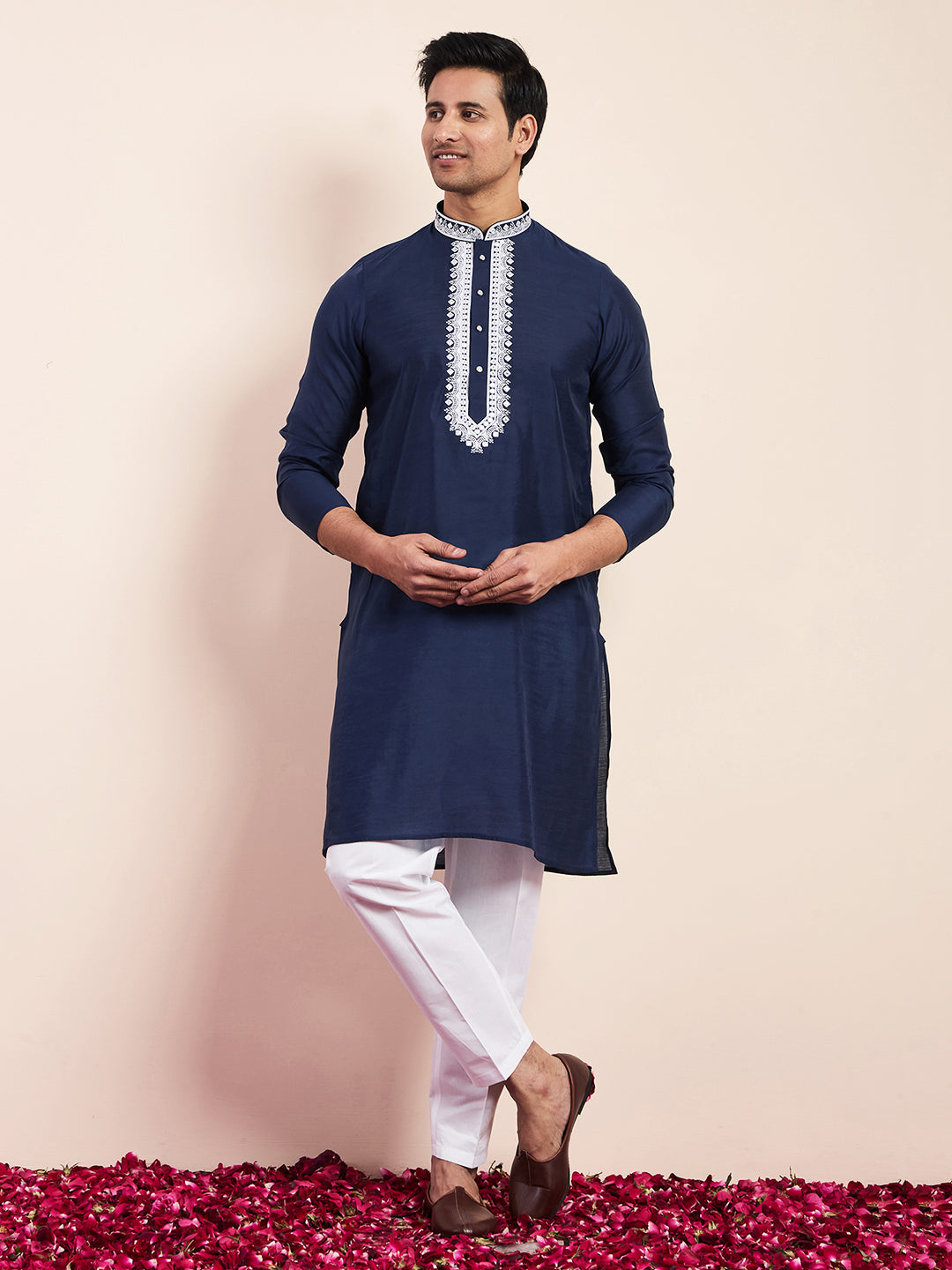 Royal Blue Yoke Chikankari Men's Kurta